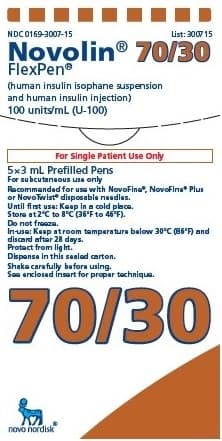 Novolin 70/30, Insulin FlexPen 100units/ml, 3ml Pen- Box of 5 Pens